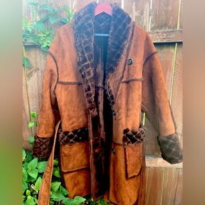 Vintage Genuine Shearling Suede Coat XS/S Brown